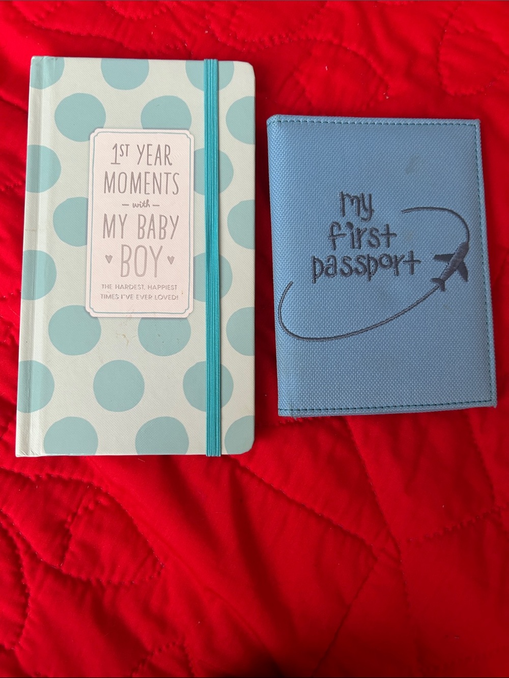 Blue Polka Dot Baby Boy Memory Book & Light Blue 'My First Passport' Cover Set